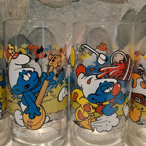 Vintage 1983 Peyo Smurfs Drinking Glasses - Set of 6 - Picture 4 of 8